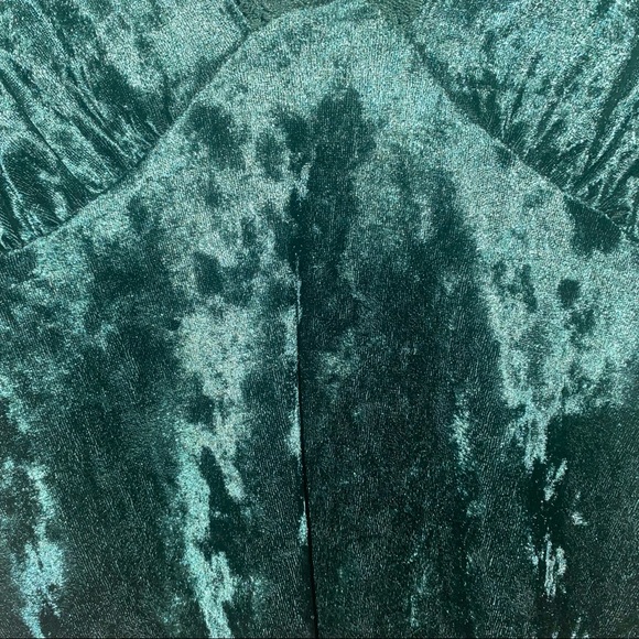 Velour Deep Green Long-Sleeved Mini Dress - Picture 2 of 14